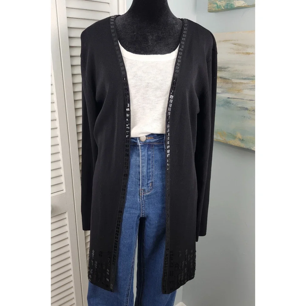 Dunnes Long Black Cardigan Size M/L Sequins Embellished